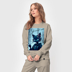 Костюм хлопковый женский Cybercat 2099 - ai art, цвет: миндальный — фото 2