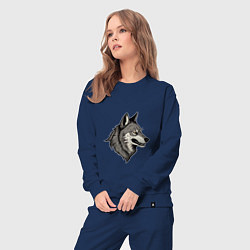 Костюм хлопковый женский Рисунок волка, цвет: тёмно-синий — фото 2