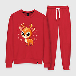Костюм хлопковый женский Оленёнок и сердечки, цвет: красный