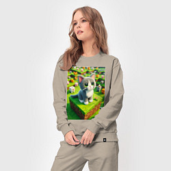 Костюм хлопковый женский Funny kitten - Minecraft ai art, цвет: миндальный — фото 2