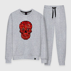 Костюм хлопковый женский Red decorative skull, цвет: меланж