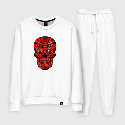 Костюм хлопковый женский Red decorative skull, цвет: белый