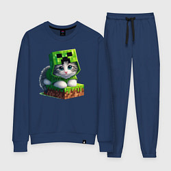 Костюм хлопковый женский Kitten creeper collaboration - ai art, цвет: тёмно-синий