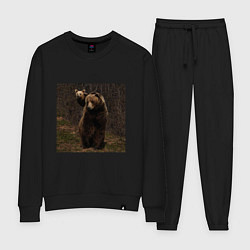 Костюм хлопковый женский Медведи гуляют по лесу, цвет: черный