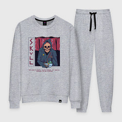 Костюм хлопковый женский Скелет ест рамен, цвет: меланж