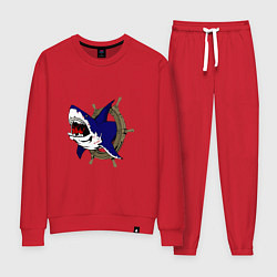 Костюм хлопковый женский Акула и штурвал, цвет: красный