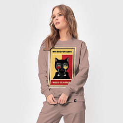 Костюм хлопковый женский Доктор рекомендует очки, цвет: пыльно-розовый — фото 2