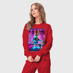 Костюм хлопковый женский Neon Bart - with skateboard ai art fantasy, цвет: красный — фото 2