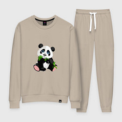 Костюм хлопковый женский Красивый медведь панда, цвет: миндальный