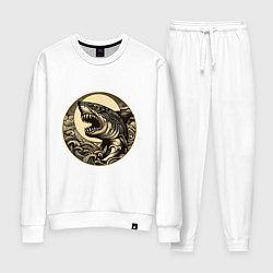 Костюм хлопковый женский Кайдзю с ужасной головой акулы, цвет: белый