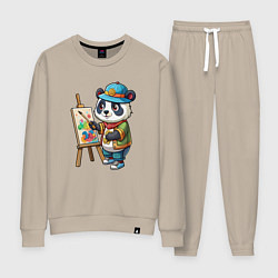 Костюм хлопковый женский Панда-художник, цвет: миндальный