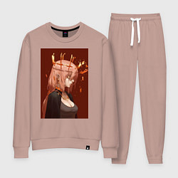 Костюм хлопковый женский Человек-бензопила Макима Общественная безопасность, цвет: пыльно-розовый