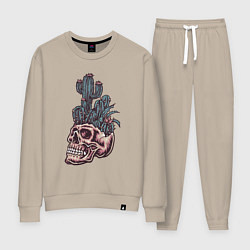 Костюм хлопковый женский Кактус в черепе, цвет: миндальный