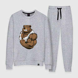 Костюм хлопковый женский Крутой медведь накаченный, цвет: меланж
