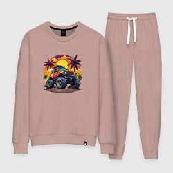Костюм хлопковый женский Машина монстр 4х4, цвет: пыльно-розовый