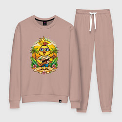 Костюм хлопковый женский Попугай играет на гитаре жарким летом, цвет: пыльно-розовый