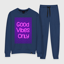 Костюм хлопковый женский Неоновая надпись good vibes only и кирпичная стена, цвет: тёмно-синий