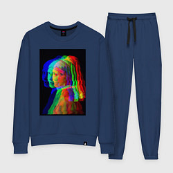 Костюм хлопковый женский Девушка с жемчужной серёжкой с глюками, цвет: тёмно-синий