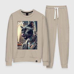 Костюм хлопковый женский Cool dude panther from New York - ai art, цвет: миндальный