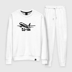 Костюм хлопковый женский Сухой Суперджет 100 черный с надписью, цвет: белый