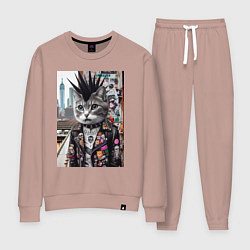Костюм хлопковый женский Нью-Йоркский панк музыкант - нейросеть, цвет: пыльно-розовый