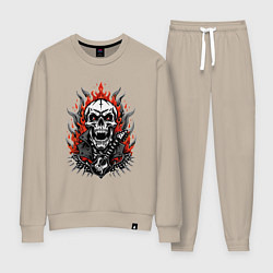 Костюм хлопковый женский Рок музыкант череп, цвет: миндальный