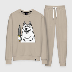 Костюм хлопковый женский Белый пес с ножом, цвет: миндальный