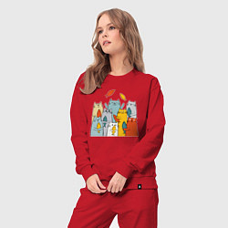 Костюм хлопковый женский Коты и рыбы, цвет: красный — фото 2