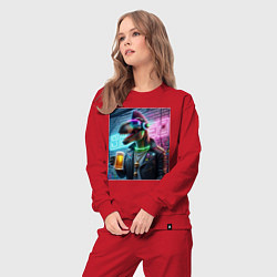 Костюм хлопковый женский Dinosaur dude with a beer mug wearing headphones a, цвет: красный — фото 2