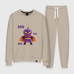 Костюм хлопковый женский Тыква супермен - хеллоуин, цвет: миндальный