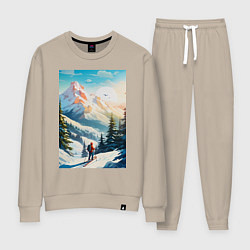 Костюм хлопковый женский Лыжник в горах, цвет: миндальный