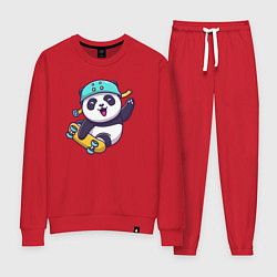 Костюм хлопковый женский Skater panda, цвет: красный