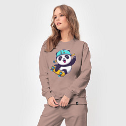 Костюм хлопковый женский Skater panda, цвет: пыльно-розовый — фото 2