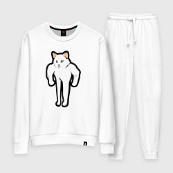 Костюм хлопковый женский Кот качок, цвет: белый