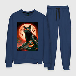 Костюм хлопковый женский Стимпанк кот в очках - нейроарт, цвет: тёмно-синий