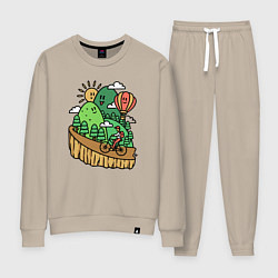 Костюм хлопковый женский Велосипедное путешествие, цвет: миндальный