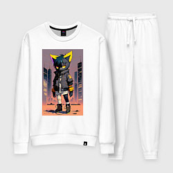 Костюм хлопковый женский Уличный котёнок хулиган - нейроарт, цвет: белый