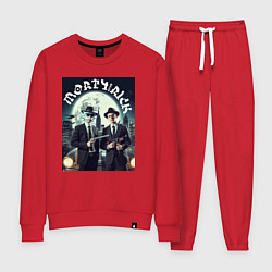 Костюм хлопковый женский Гангстеры Морти и Рик - портрет на фоне луны, цвет: красный