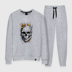 Костюм хлопковый женский Череп с желтыми цветами, цвет: меланж