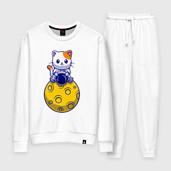 Костюм хлопковый женский Котик на луне, цвет: белый