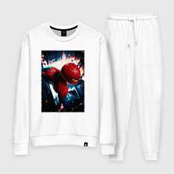 Костюм хлопковый женский Человек паук над ночным городом, цвет: белый