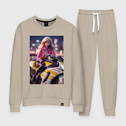 Костюм хлопковый женский Barbie on a Kawasaki sports motorcycle, цвет: миндальный