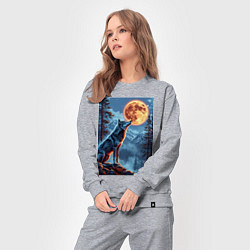 Костюм хлопковый женский Волк и луна, цвет: меланж — фото 2