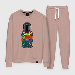 Костюм хлопковый женский Матрёшка мотоциклист, цвет: пыльно-розовый