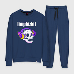 Костюм хлопковый женский Limp Bizkit - неоновый череп, цвет: тёмно-синий
