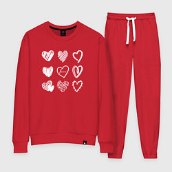 Костюм хлопковый женский Hearts love hand draw, цвет: красный