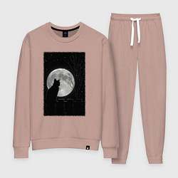 Костюм хлопковый женский Кот при луне, цвет: пыльно-розовый