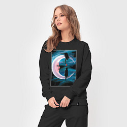 Костюм хлопковый женский Кошачья любовь на луне, цвет: черный — фото 2