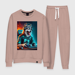 Костюм хлопковый женский Волчара кибер спортсмен - нейроарт, цвет: пыльно-розовый
