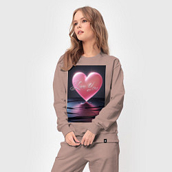 Костюм хлопковый женский I love you с сердцем над поверхностью воды, цвет: пыльно-розовый — фото 2